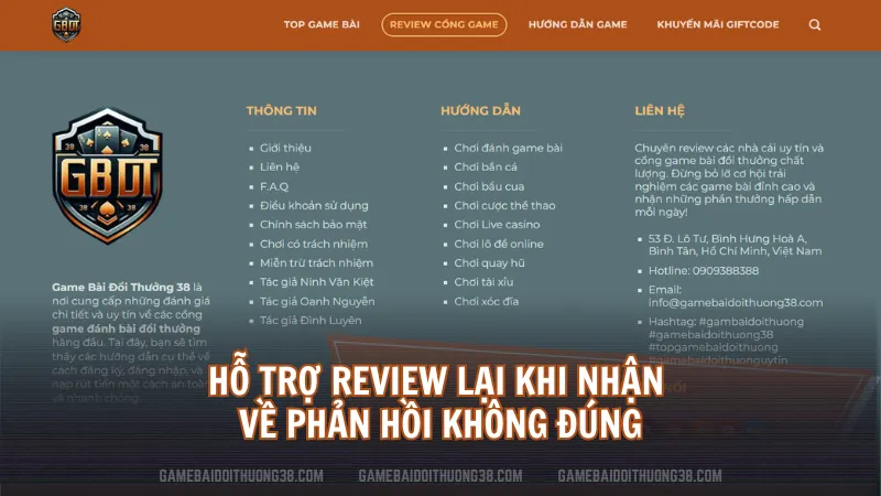 Hỗ trợ review lại khi nhận về phản hồi không đúng