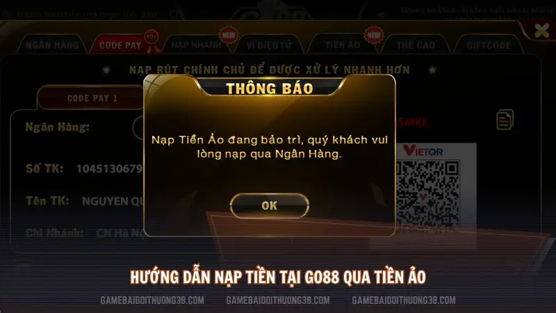 Hướng dẫn nạp tiền tại Go88 qua Tiền ảo