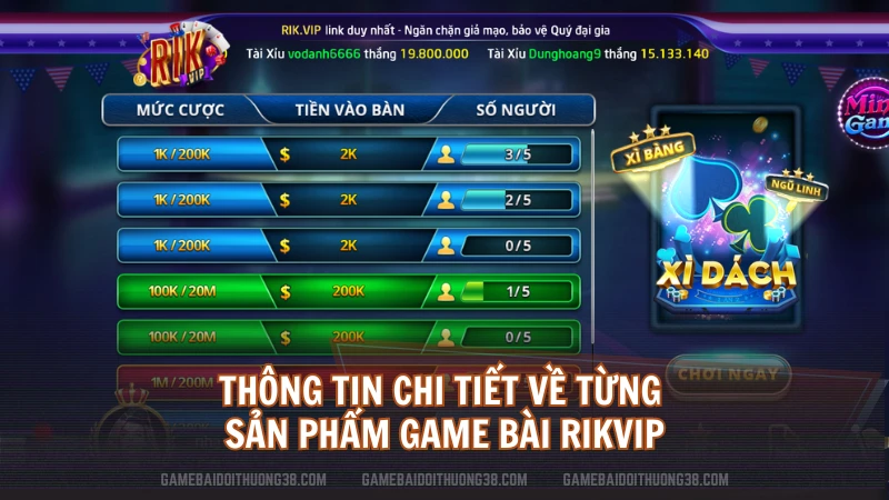 Thông tin chi tiết về từng sản phẩm game bài Rikvip