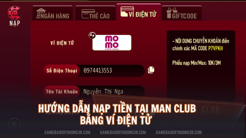 Hướng dẫn nạp tiền tại Man Club bằng ví điện tử  