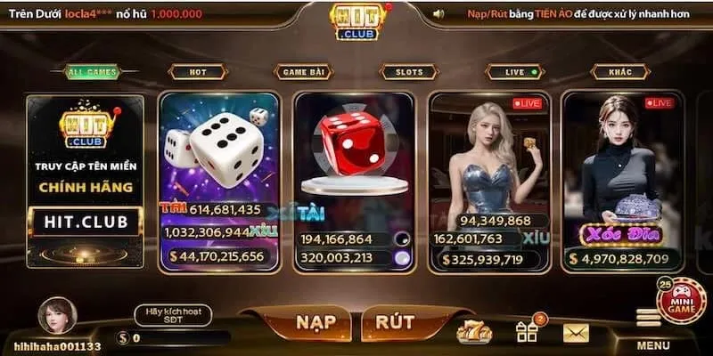 HITCLUB Giao diện trang chủ thiếu chỉnh chu